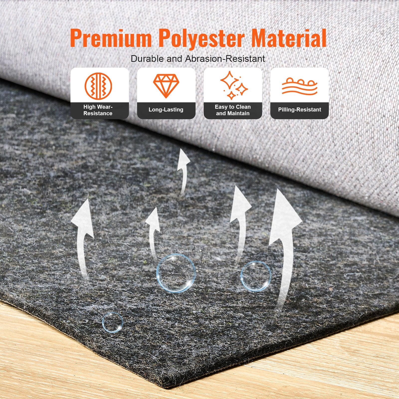 9' x 12' Gray Polyester Felt Rug Pad - Thick Cushioning, Protective Carpet Padding for All Floors, Premium Comfort, Anti-Slip, Soft Underfoot, Durable Carpet Cushion, 1/2" Thick, Multi-Sized Options Available