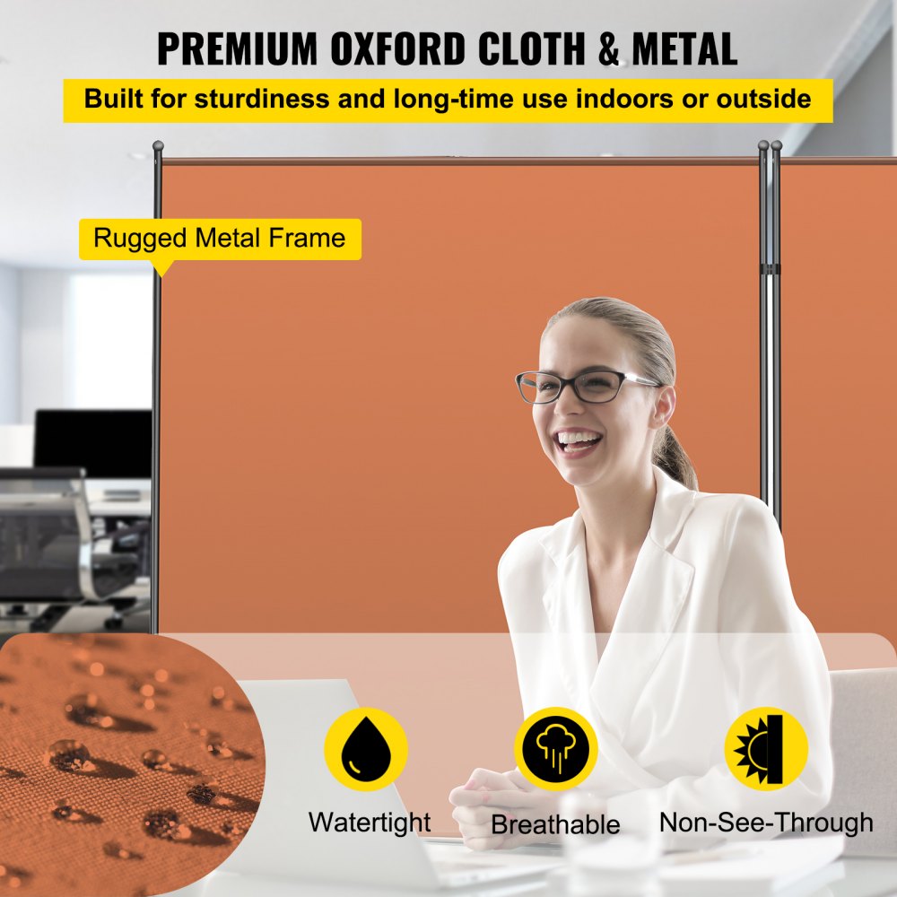 VEVOR Office Partition Room Divider Wall 216"x72" 3-Panel Office Divider Orange