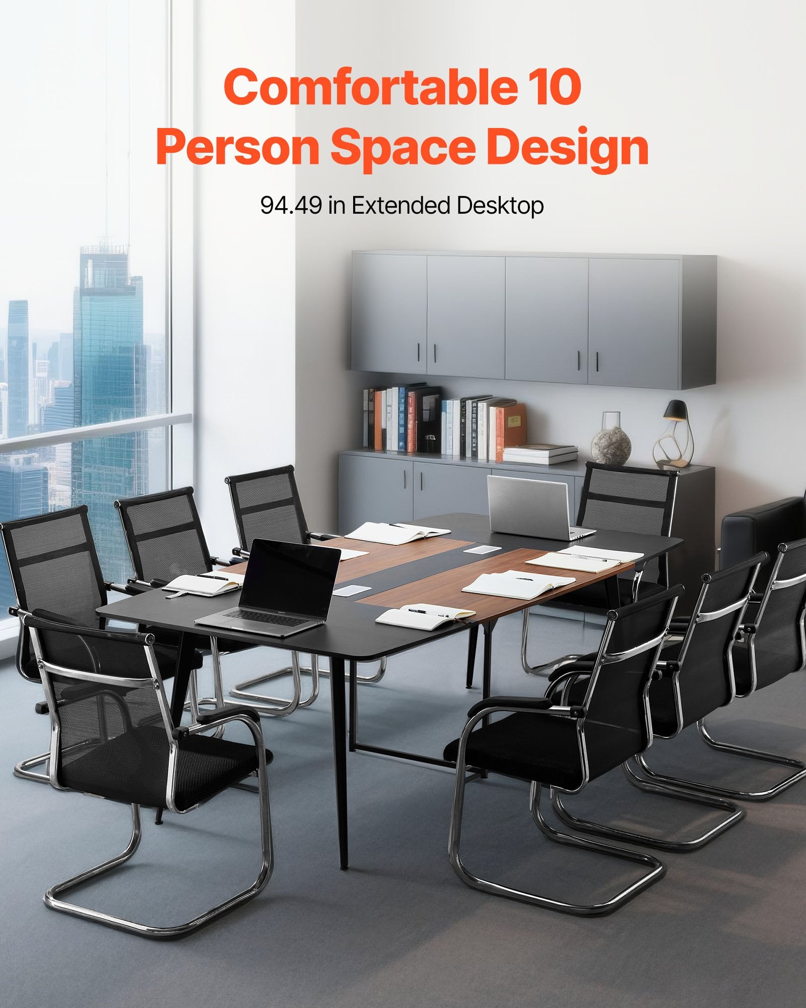 8 ft Boat Shaped Conference Table for 10, Modern Meeting Desk with Metal Legs, Easy Assembly, Office, Boardroom, Conference Room Furniture