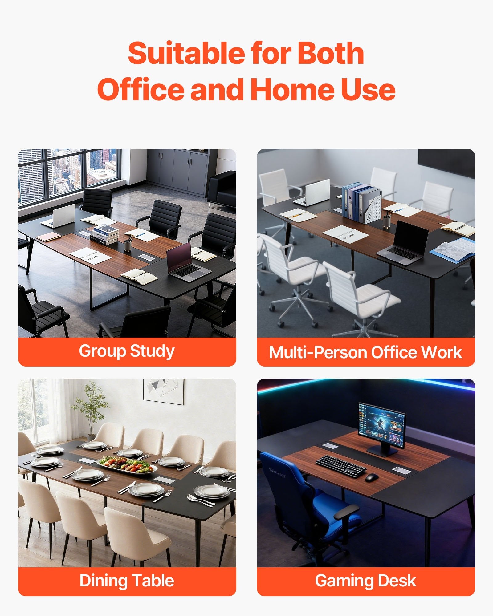 8 ft Boat Shaped Conference Table for 10, Modern Meeting Desk with Metal Legs, Easy Assembly, Office, Boardroom, Conference Room Furniture