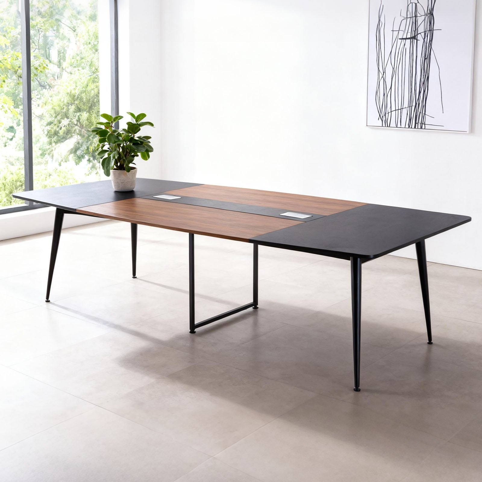 8 ft Boat Shaped Conference Table for 10, Modern Meeting Desk with Metal Legs, Easy Assembly, Office, Boardroom, Conference Room Furniture