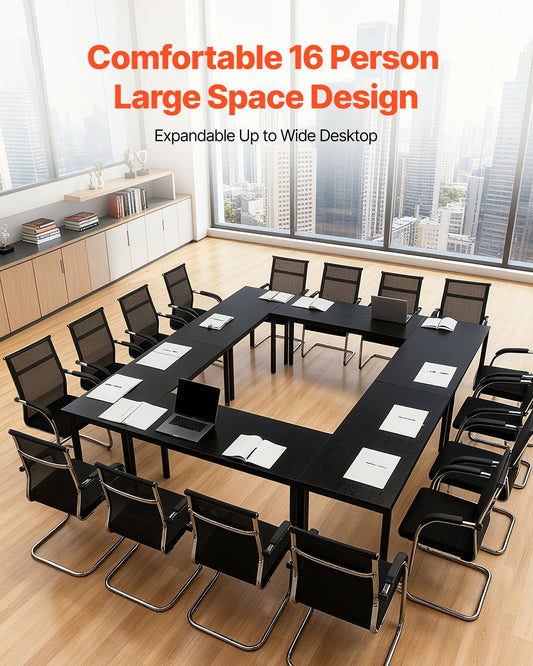 Flexible 6-Piece Conference Table Set for 16 - Modern Rectangle Meeting Desk with Metal Legs, Easy Assembly, Office & Conference Room Use