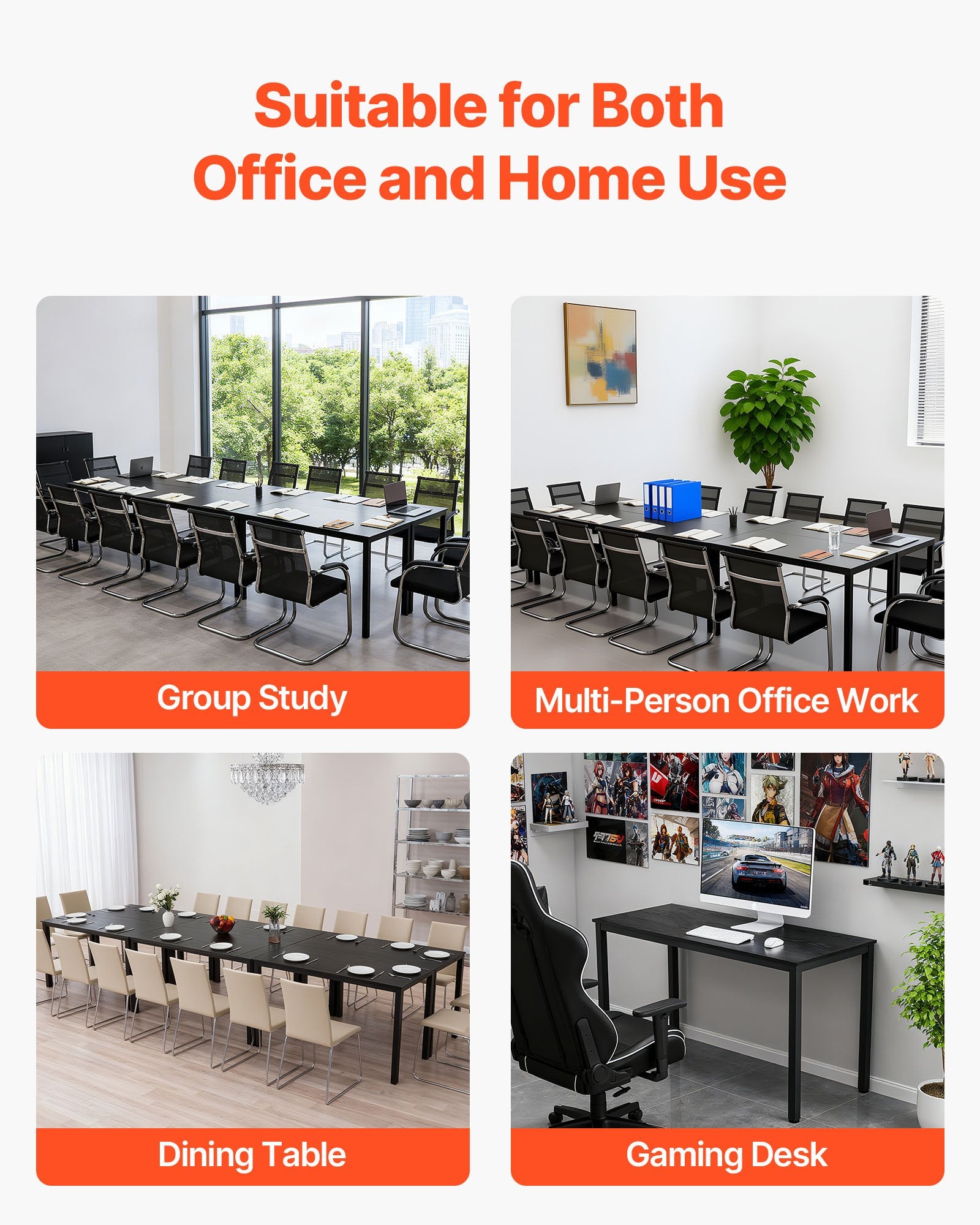 Flexible 6-Piece Conference Table Set for 16 - Modern Rectangle Meeting Desk with Metal Legs, Easy Assembly, Office & Conference Room Use
