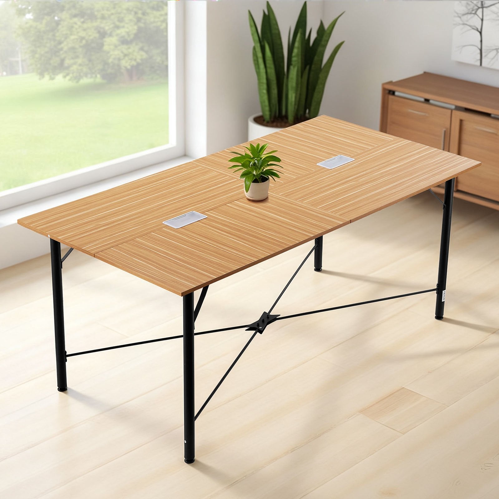 6-8 Person Modern Conference Table with Metal Legs, Easy Assembly, Ideal for Office, Boardroom, Seminar Desk, Brown, 6 ft