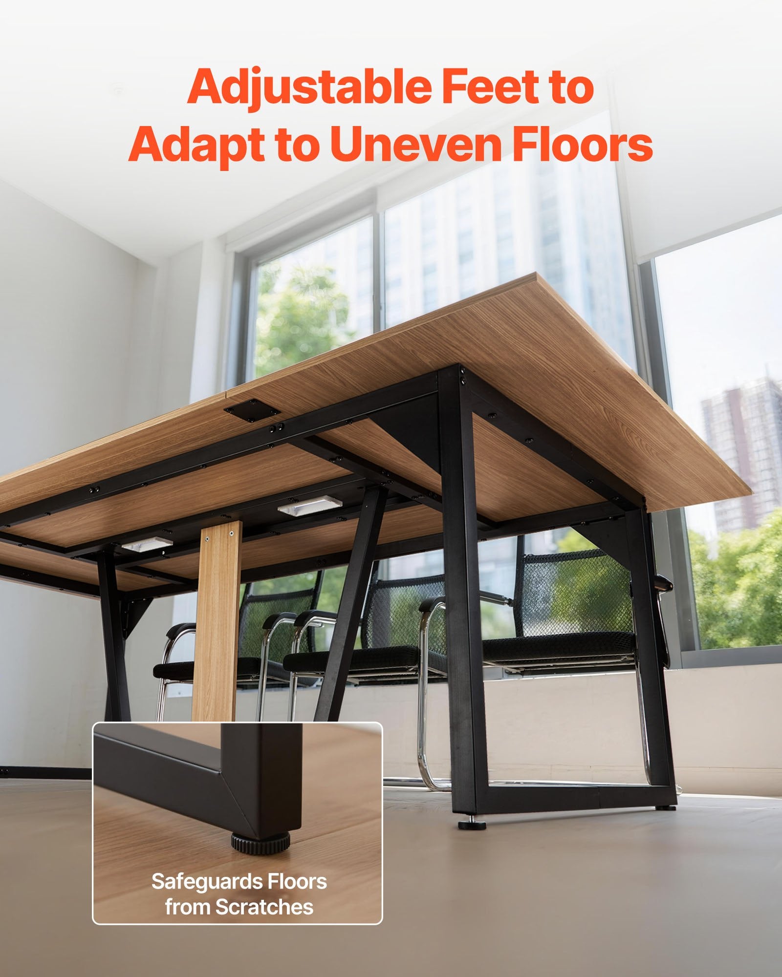 8 ft Modern Conference Table with Metal Legs, Seats 10, Ideal for Office, Boardroom, Easy Assembly, Large Seminar Desk, Brown