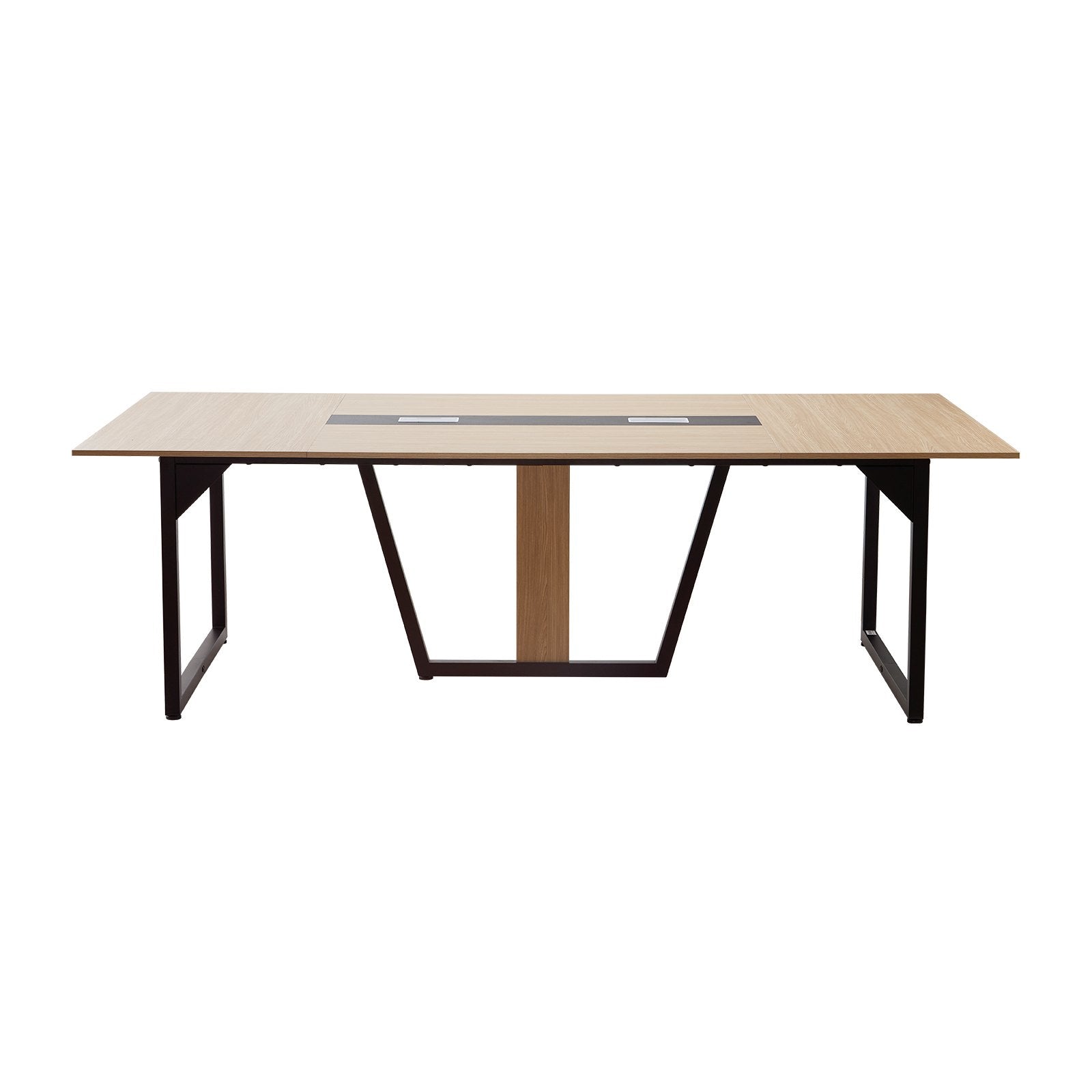 8 ft Modern Conference Table with Metal Legs, Seats 10, Ideal for Office, Boardroom, Easy Assembly, Large Seminar Desk, Brown