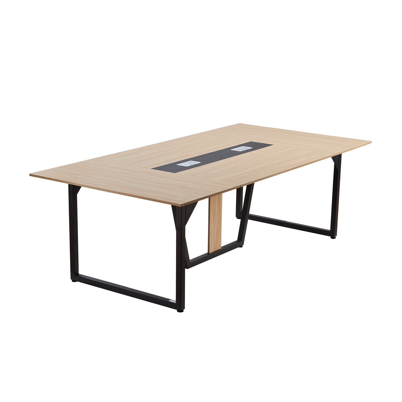 8 ft Modern Conference Table with Metal Legs, Seats 10, Ideal for Office, Boardroom, Easy Assembly, Large Seminar Desk, Brown