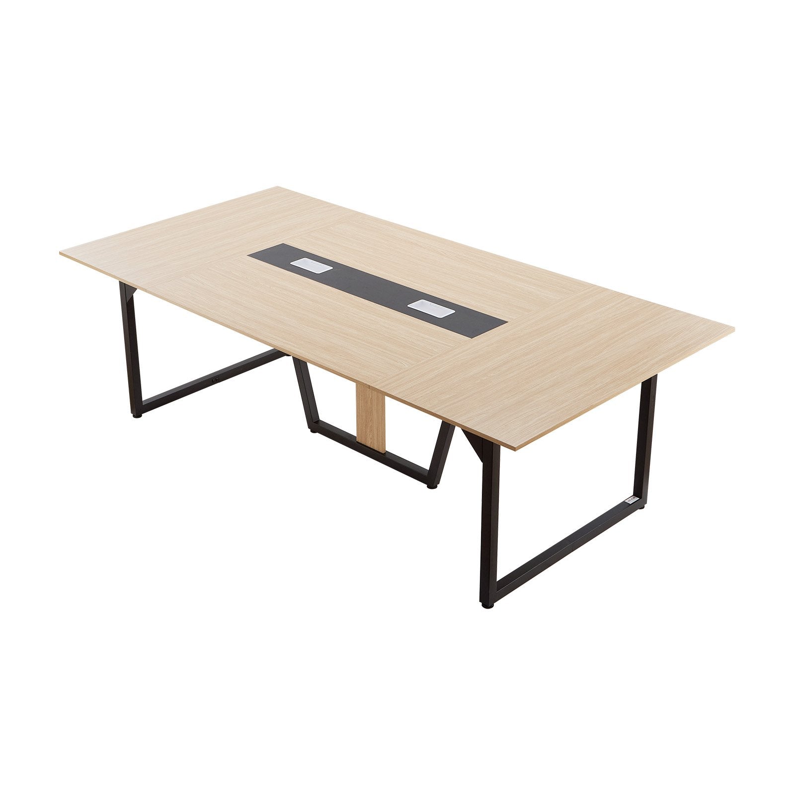 8 ft Modern Conference Table with Metal Legs, Seats 10, Ideal for Office, Boardroom, Easy Assembly, Large Seminar Desk, Brown
