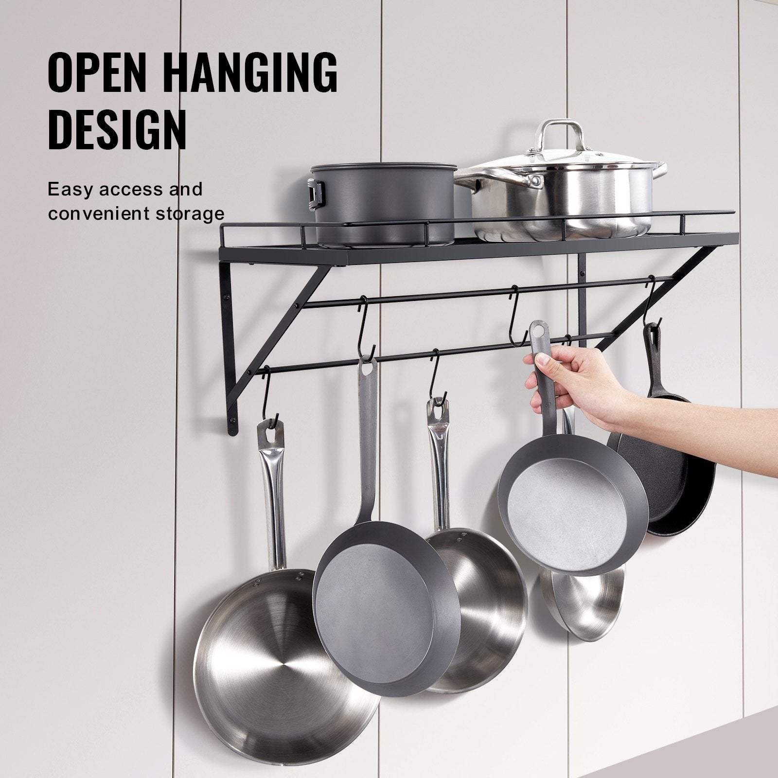 24-Inch Wall Mounted Pot Rack with 12 S Hooks, Heavy Duty 55 lbs Load Capacity for Kitchen Cookware, Utensils, and Pans Hanging Storage