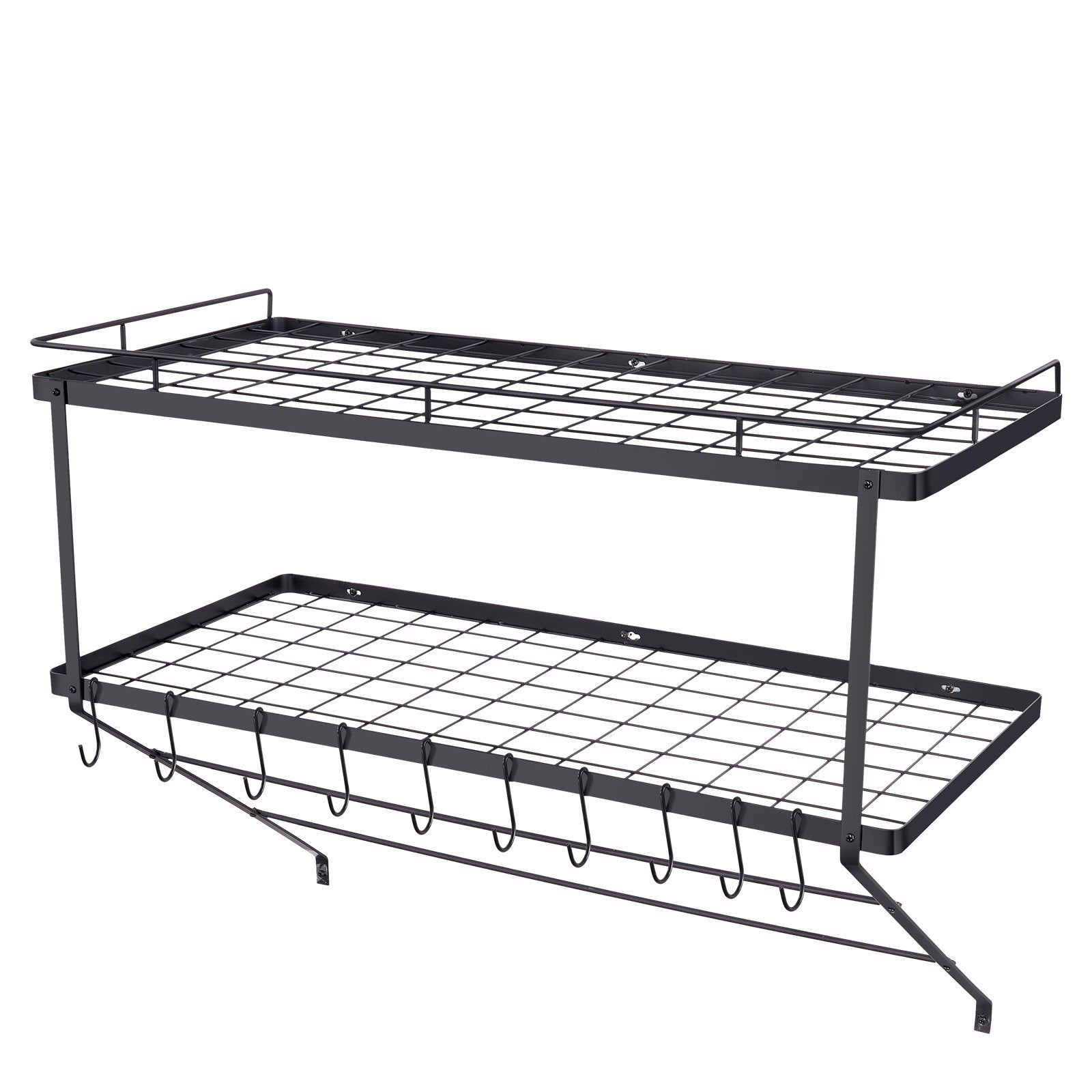 30" Wall Mounted Pot Rack with 12 S Hooks, Heavy-Duty Carbon Steel Hanger for Pans, Utensils, Cookware - 55 lbs Capacity, Easy Install