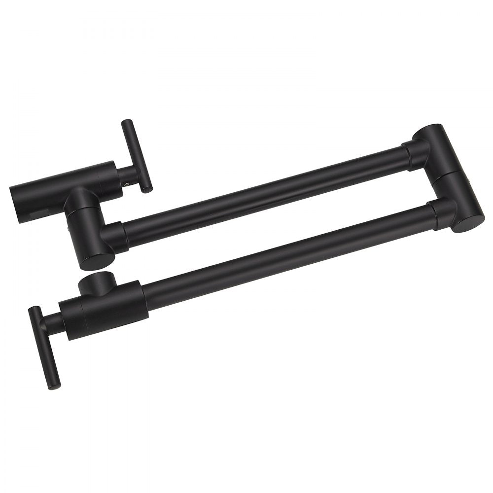VEVOR Pot Filler Faucet, Solid Brass Commercial Wall Mount Kitchen Stove Faucet with Matte Black Finish, Folding Restaurant Sink Faucet with Double Joint Swing Arm & 2 Handles 24.4\"