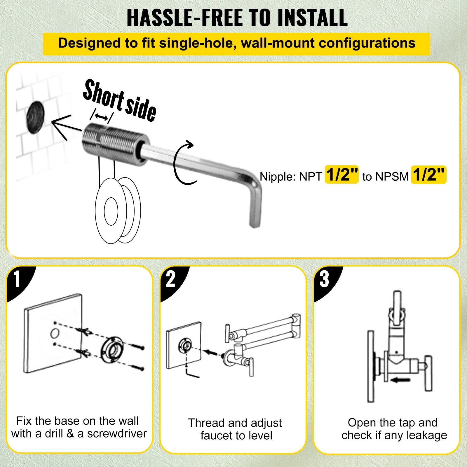 Commercial Wall Mount Pot Filler Faucet - 24.4" Matte Black Solid Brass, Folding Double Joint Swing Arm, 2 Handles, Easy Install, 2.2 GPM Flow Rate