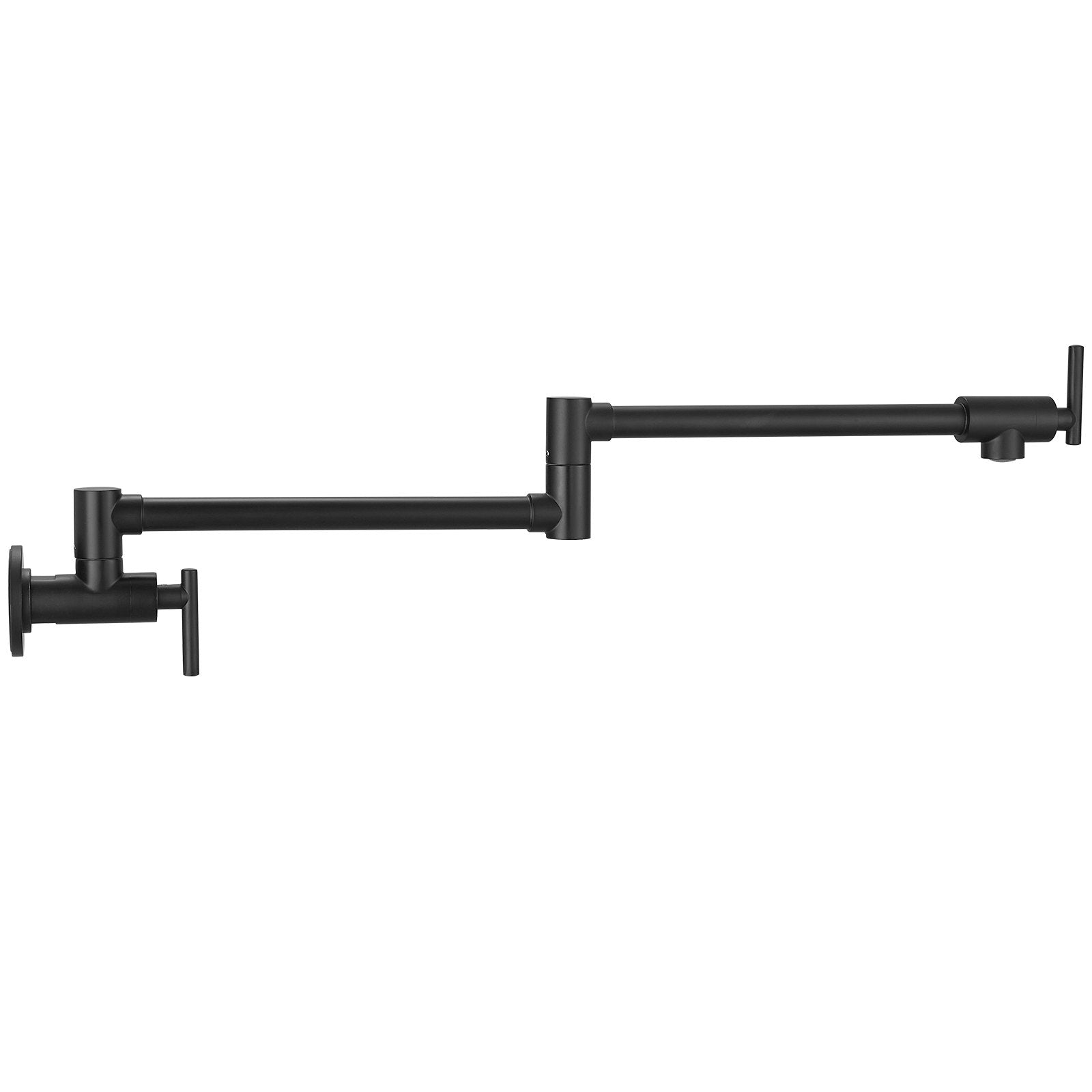 Commercial Wall Mount Pot Filler Faucet - 24.4" Matte Black Solid Brass, Folding Double Joint Swing Arm, 2 Handles, Easy Install, 2.2 GPM Flow Rate