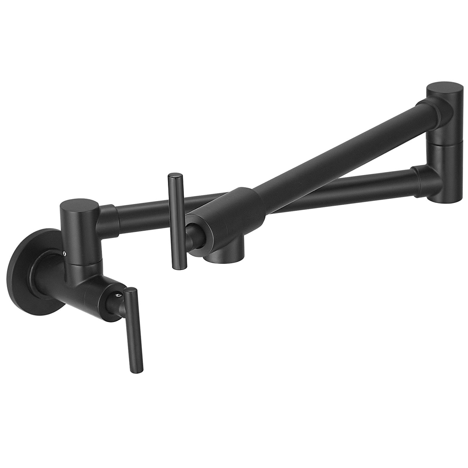 Commercial Wall Mount Pot Filler Faucet - 24.4" Matte Black Solid Brass, Folding Double Joint Swing Arm, 2 Handles, Easy Install, 2.2 GPM Flow Rate
