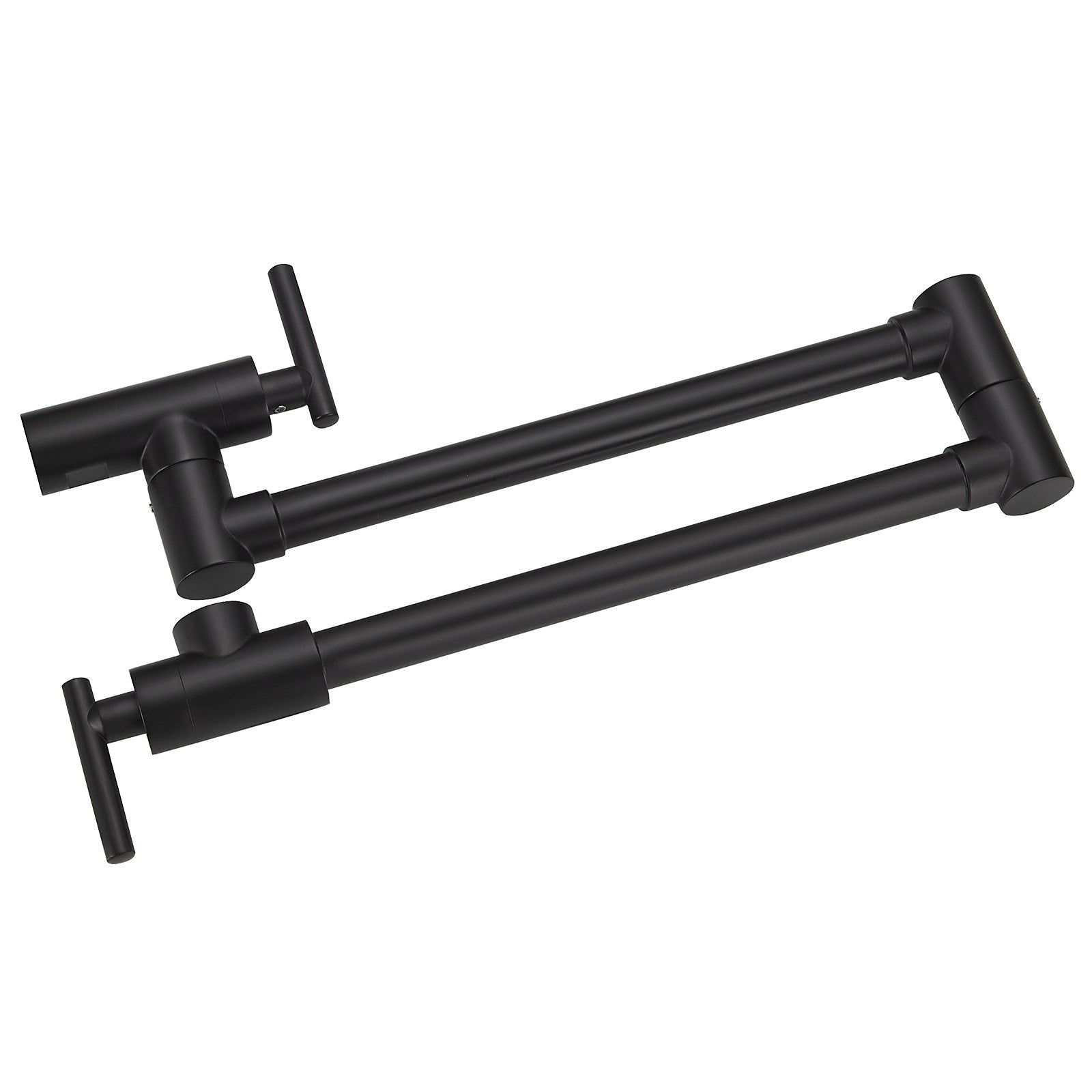 Commercial Wall Mount Pot Filler Faucet - 24.4" Matte Black Solid Brass, Folding Double Joint Swing Arm, 2 Handles, Easy Install, 2.2 GPM Flow Rate