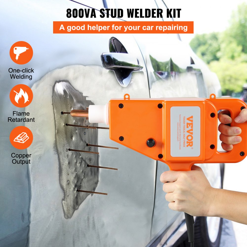 VEVOR Stud Welder Kit, 1600A Stud Welder Dent Repair Kit, 800VA Spot Welder Stud, 110V Welder Stud Kit, Stud Gun Dent Puller Kit with Complete Accessories, Dent Welder Repair for Auto Body Repairing