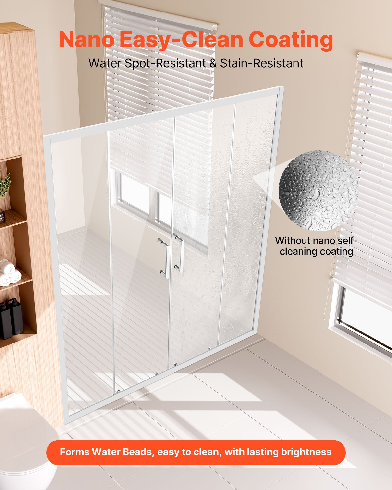Chrome Semi-Frameless Double Sliding Shower Door, 58-59x70 in, Clear Tempered Glass, Waterproof, Stainproof, Stainless Steel Hardware