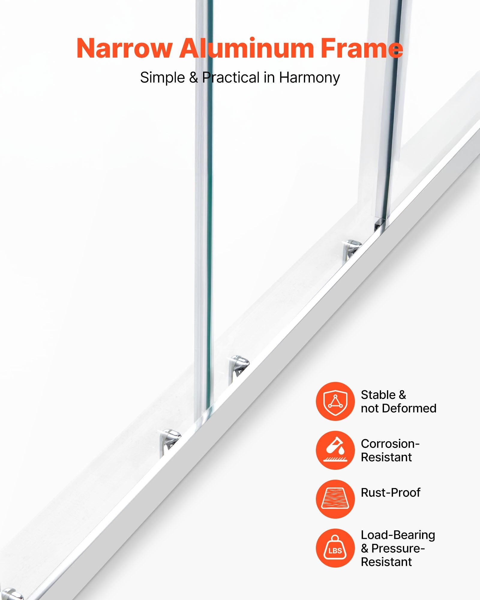 Chrome Semi-Frameless Double Sliding Shower Door, 58-59x70 in, Clear Tempered Glass, Waterproof, Stainproof, Stainless Steel Hardware