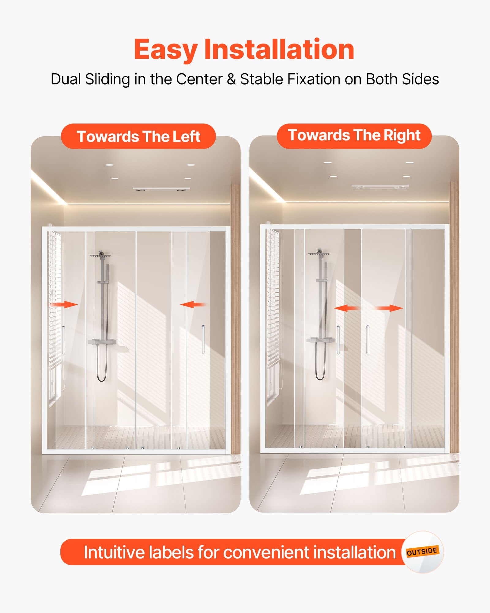 Chrome Semi-Frameless Double Sliding Shower Door, 58-59x70 in, Clear Tempered Glass, Waterproof, Stainproof, Stainless Steel Hardware