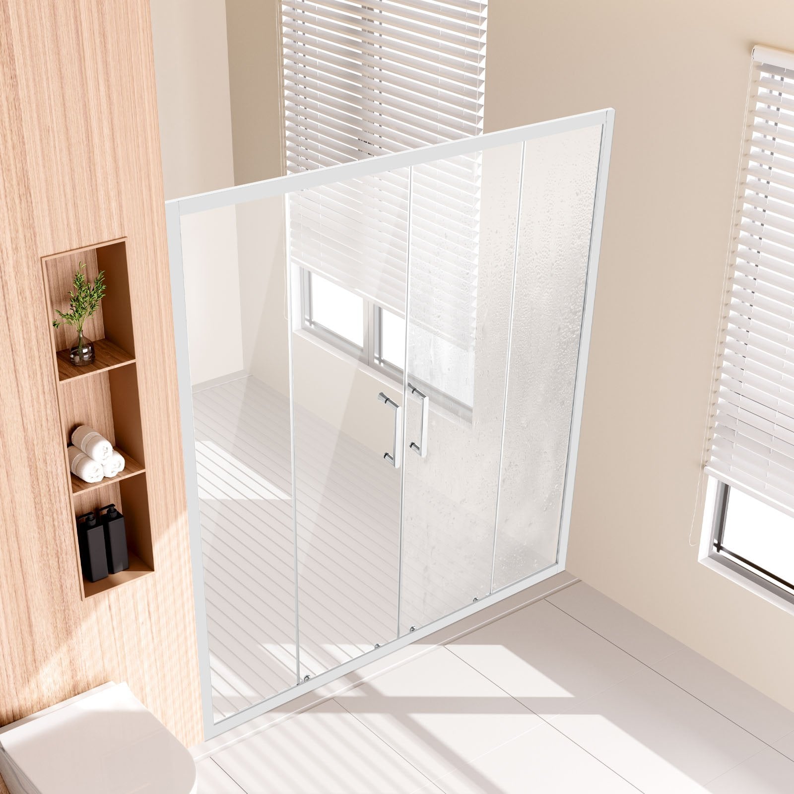 Chrome Semi-Frameless Double Sliding Shower Door, 58-59x70 in, Clear Tempered Glass, Waterproof, Stainproof, Stainless Steel Hardware