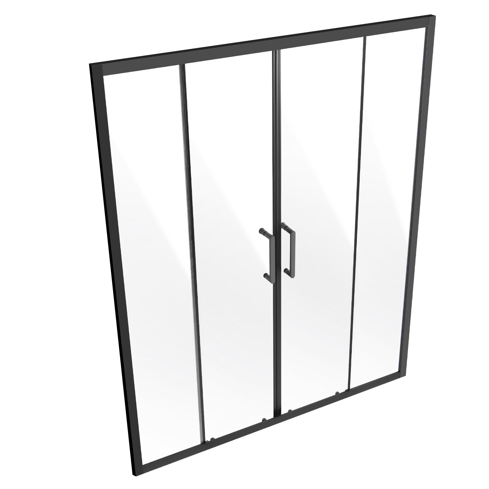 Matte Black Semi-Frameless Shower Door, Double Sliding Glass with Clear Tempered Glass, Waterproof & Stainproof, Stainless Steel Hardware