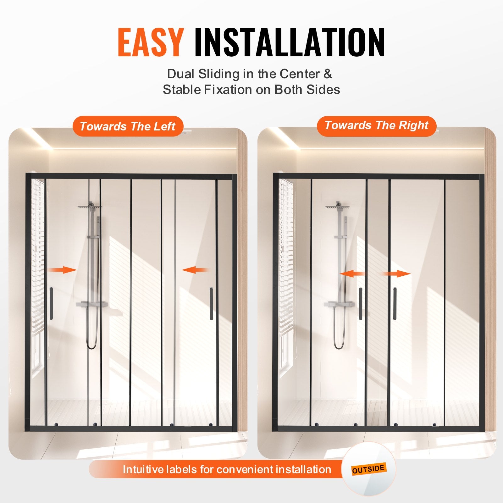 Matte Black Semi-Frameless Shower Door, Double Sliding Glass with Clear Tempered Glass, Waterproof & Stainproof, Stainless Steel Hardware