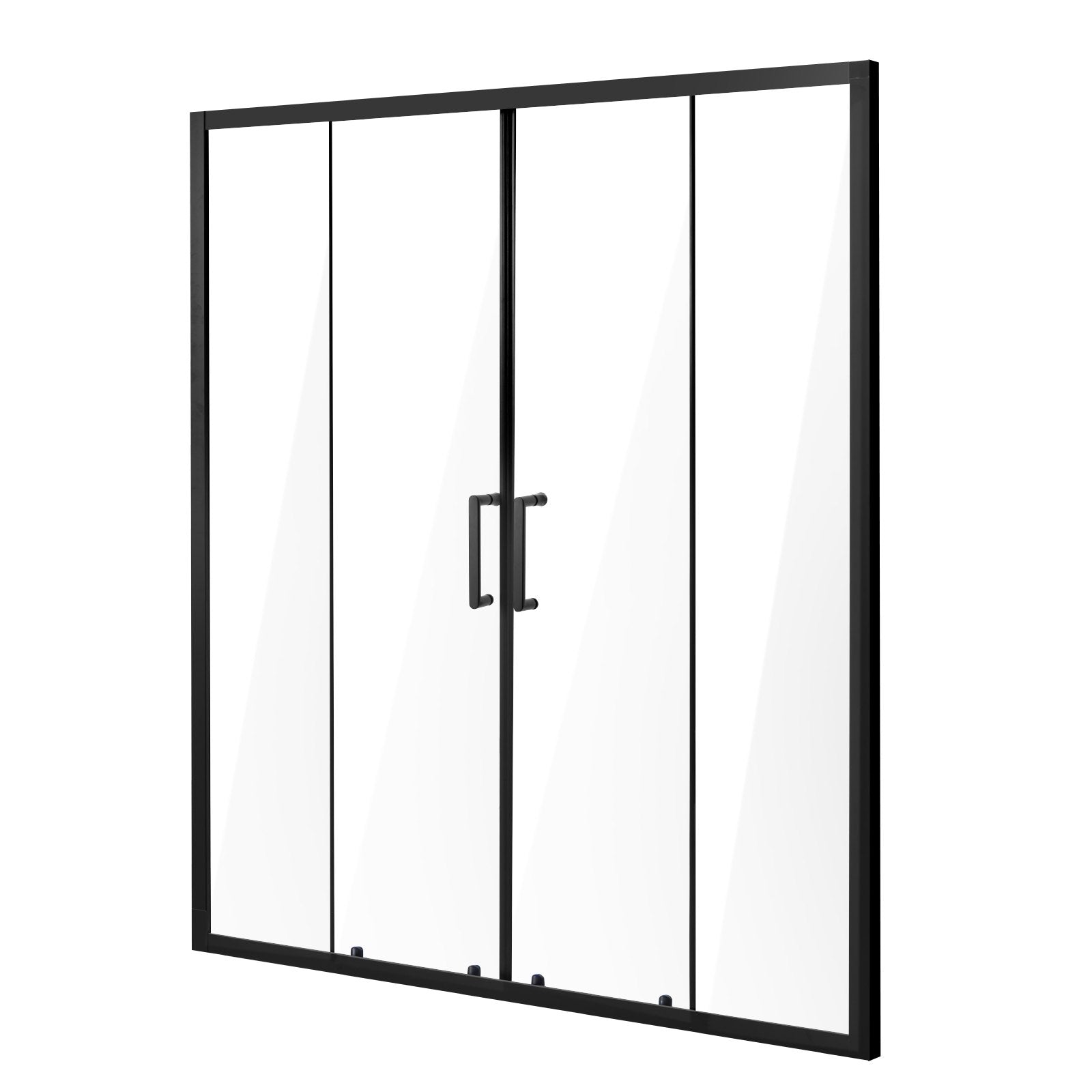 Matte Black Semi-Frameless Shower Door, Double Sliding Glass with Clear Tempered Glass, Waterproof & Stainproof, Stainless Steel Hardware