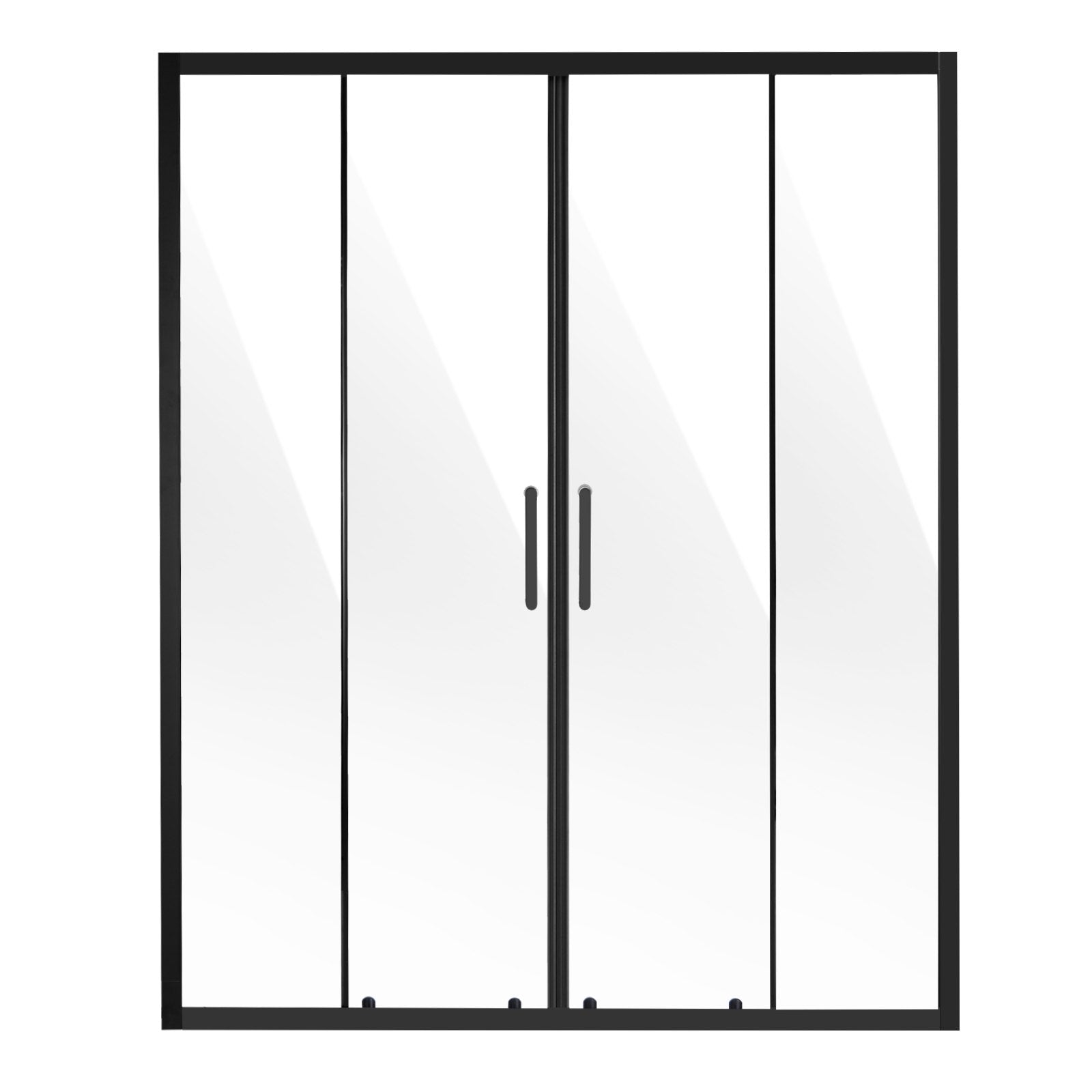 Matte Black Semi-Frameless Shower Door, Double Sliding Glass with Clear Tempered Glass, Waterproof & Stainproof, Stainless Steel Hardware