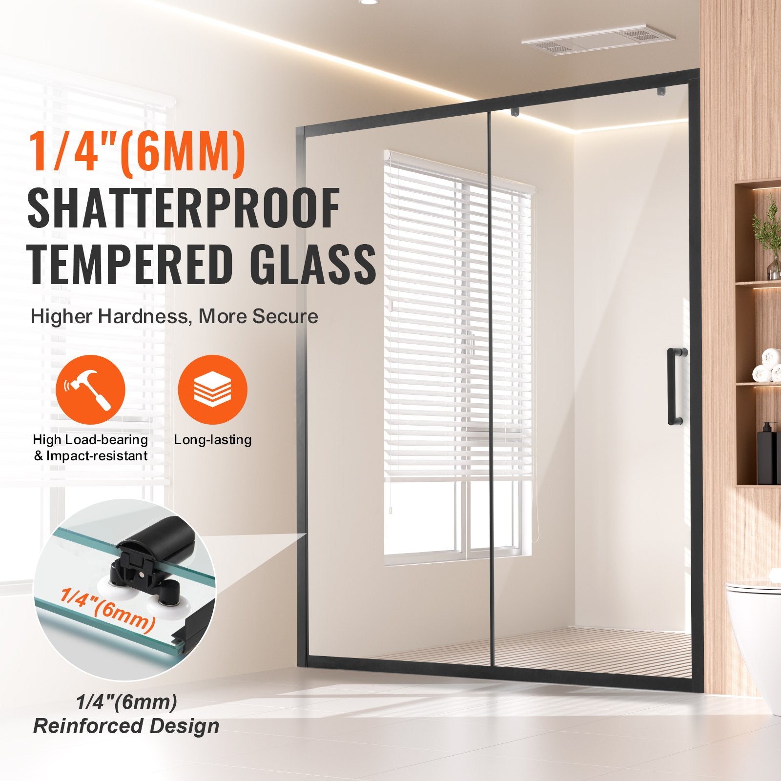 Elegant Semi-Frameless Matte Black Shower Door, 59"x70" with Clear Tempered Glass, Waterproof, Shatterproof, Stainproof, Stainless Steel Hardware
