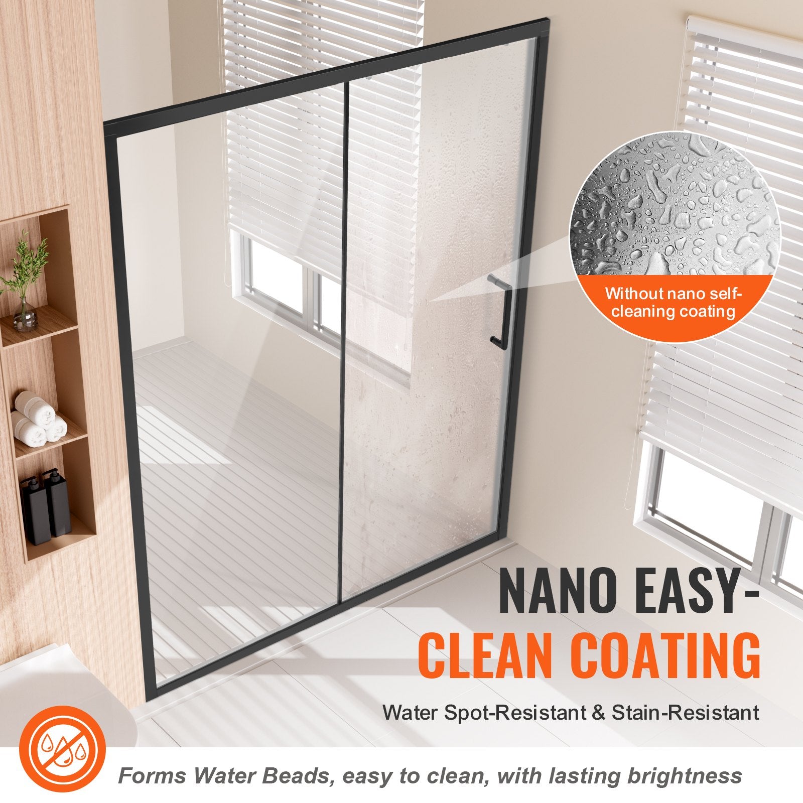 Elegant Semi-Frameless Matte Black Shower Door, 59"x70" with Clear Tempered Glass, Waterproof, Shatterproof, Stainproof, Stainless Steel Hardware
