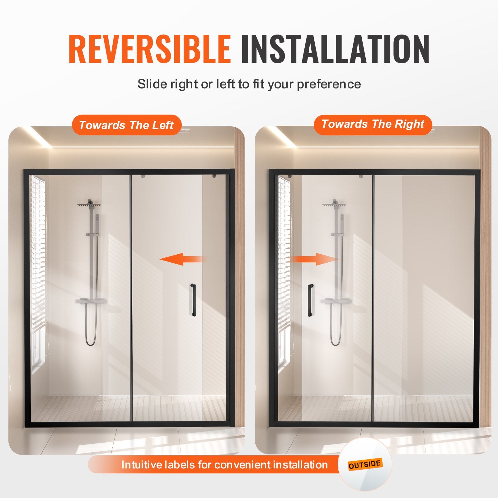 Elegant Semi-Frameless Matte Black Shower Door, 59"x70" with Clear Tempered Glass, Waterproof, Shatterproof, Stainproof, Stainless Steel Hardware