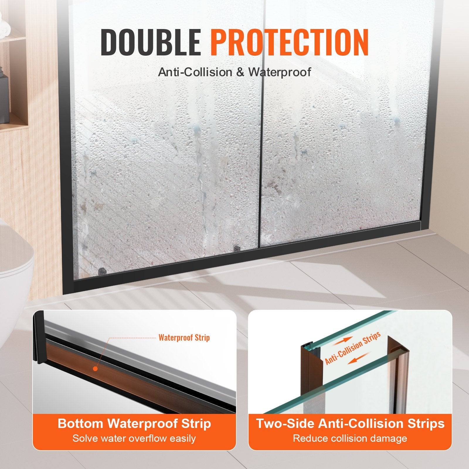 Elegant Semi-Frameless Matte Black Shower Door, 59"x70" with Clear Tempered Glass, Waterproof, Shatterproof, Stainproof, Stainless Steel Hardware