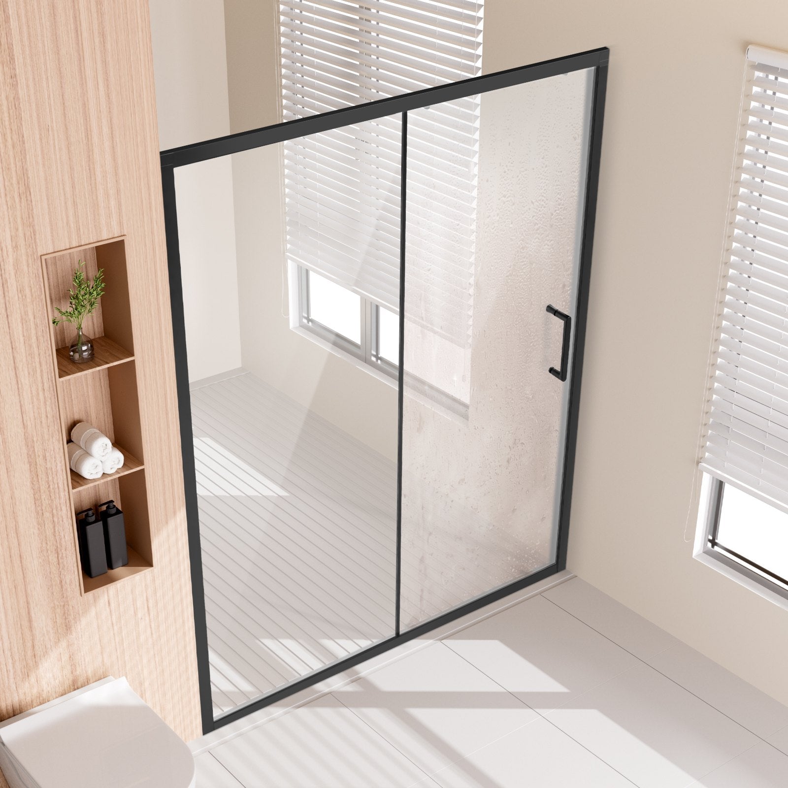 Elegant Semi-Frameless Matte Black Shower Door, 59"x70" with Clear Tempered Glass, Waterproof, Shatterproof, Stainproof, Stainless Steel Hardware