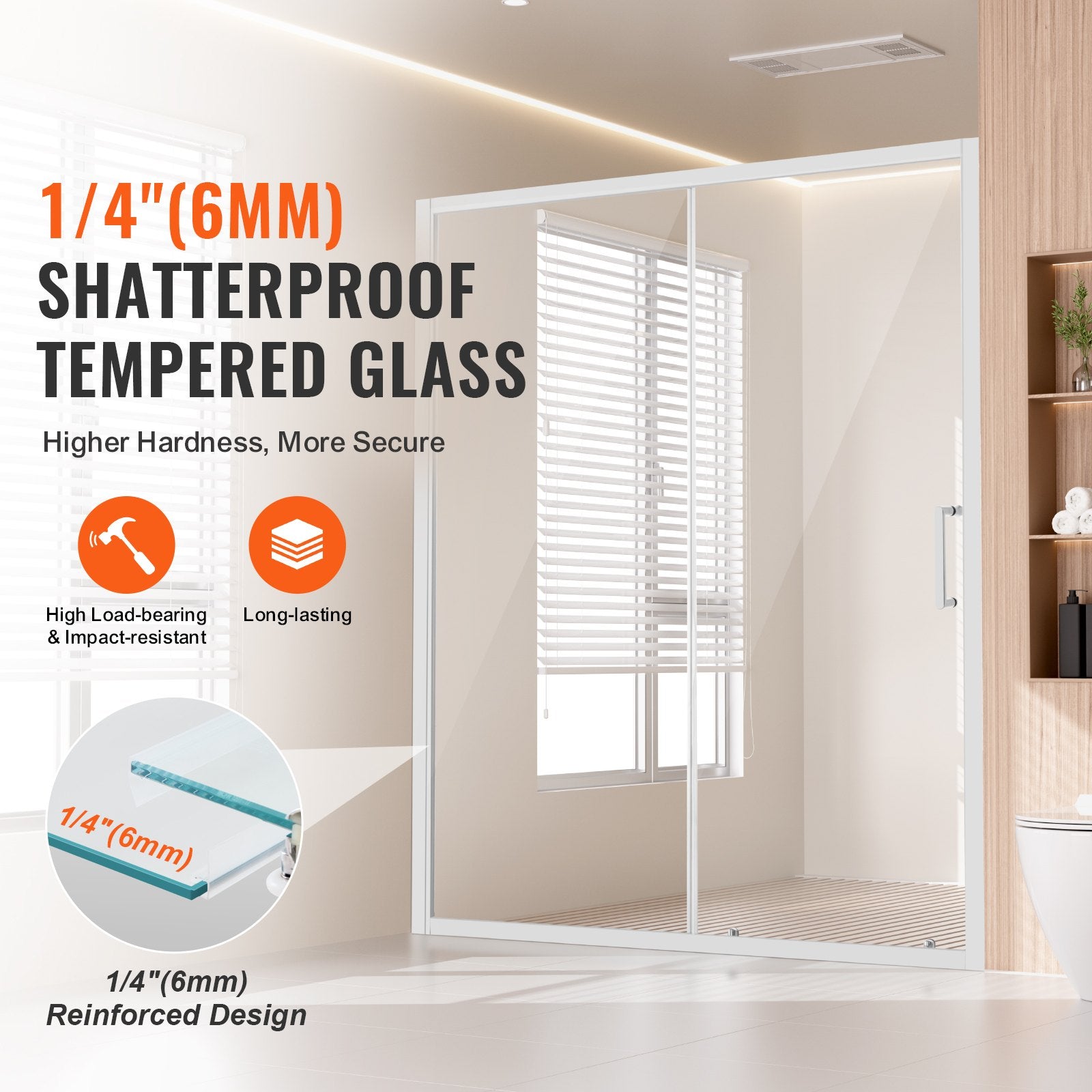 Chrome Semi-Frameless Shower Door with Clear Tempered Glass, Shatterproof and Waterproof, Sliding Design, Stainless Steel Hardware, 57.7-59 W x 70 H In, Modern Bathroom Upgrade