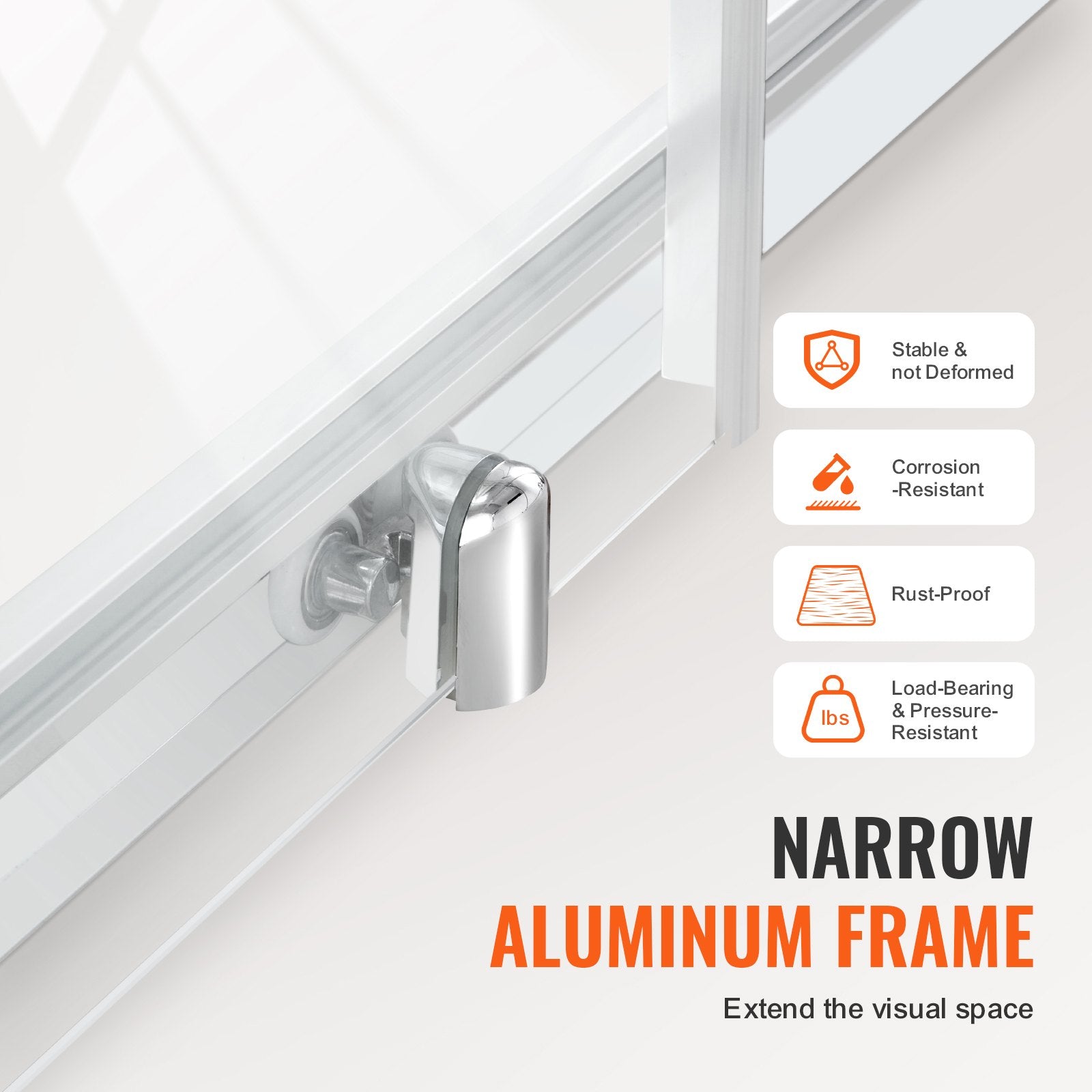 Chrome Semi-Frameless Shower Door with Clear Tempered Glass, Shatterproof and Waterproof, Sliding Design, Stainless Steel Hardware, 57.7-59 W x 70 H In, Modern Bathroom Upgrade