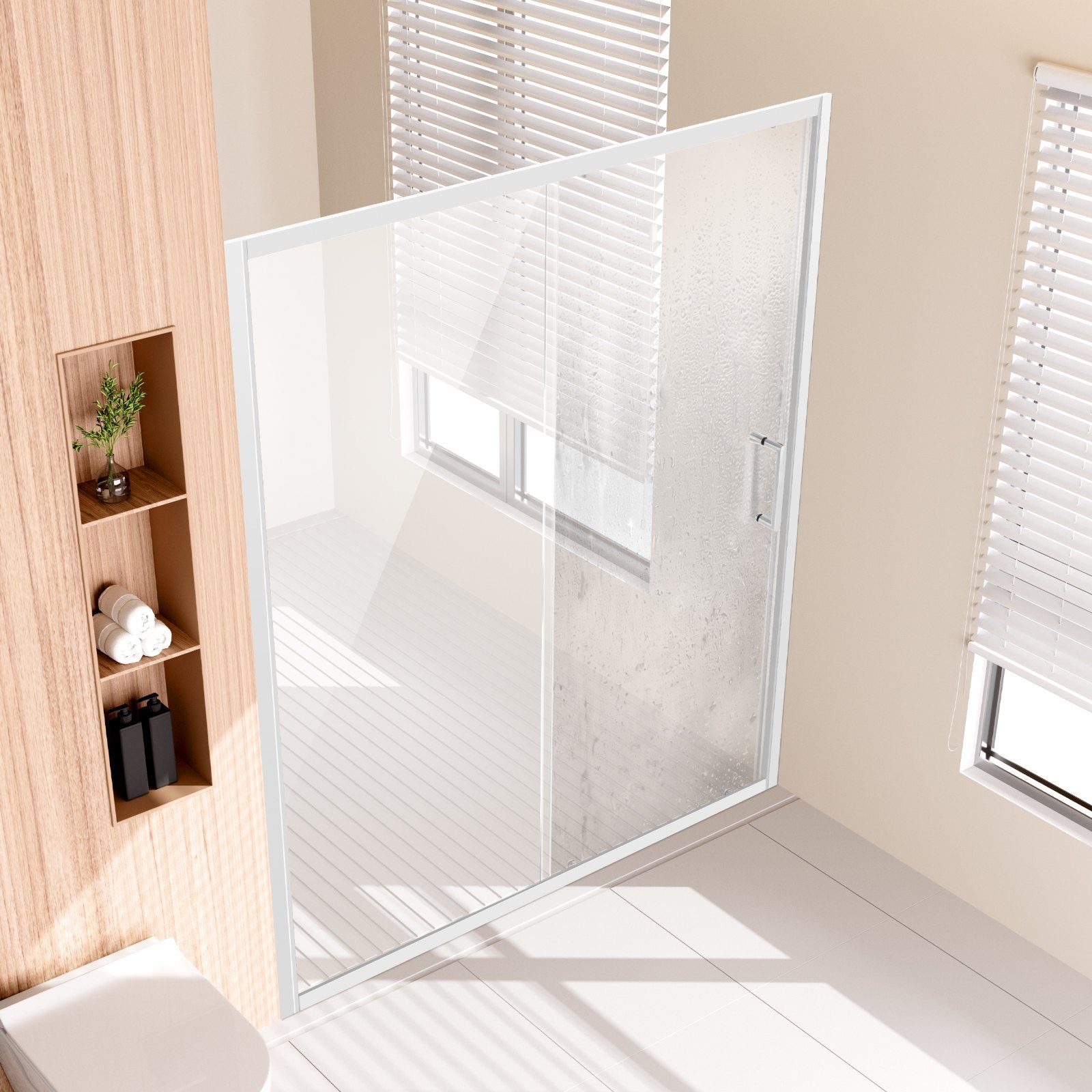 Chrome Semi-Frameless Shower Door with Clear Tempered Glass, Shatterproof and Waterproof, Sliding Design, Stainless Steel Hardware, 57.7-59 W x 70 H In, Modern Bathroom Upgrade