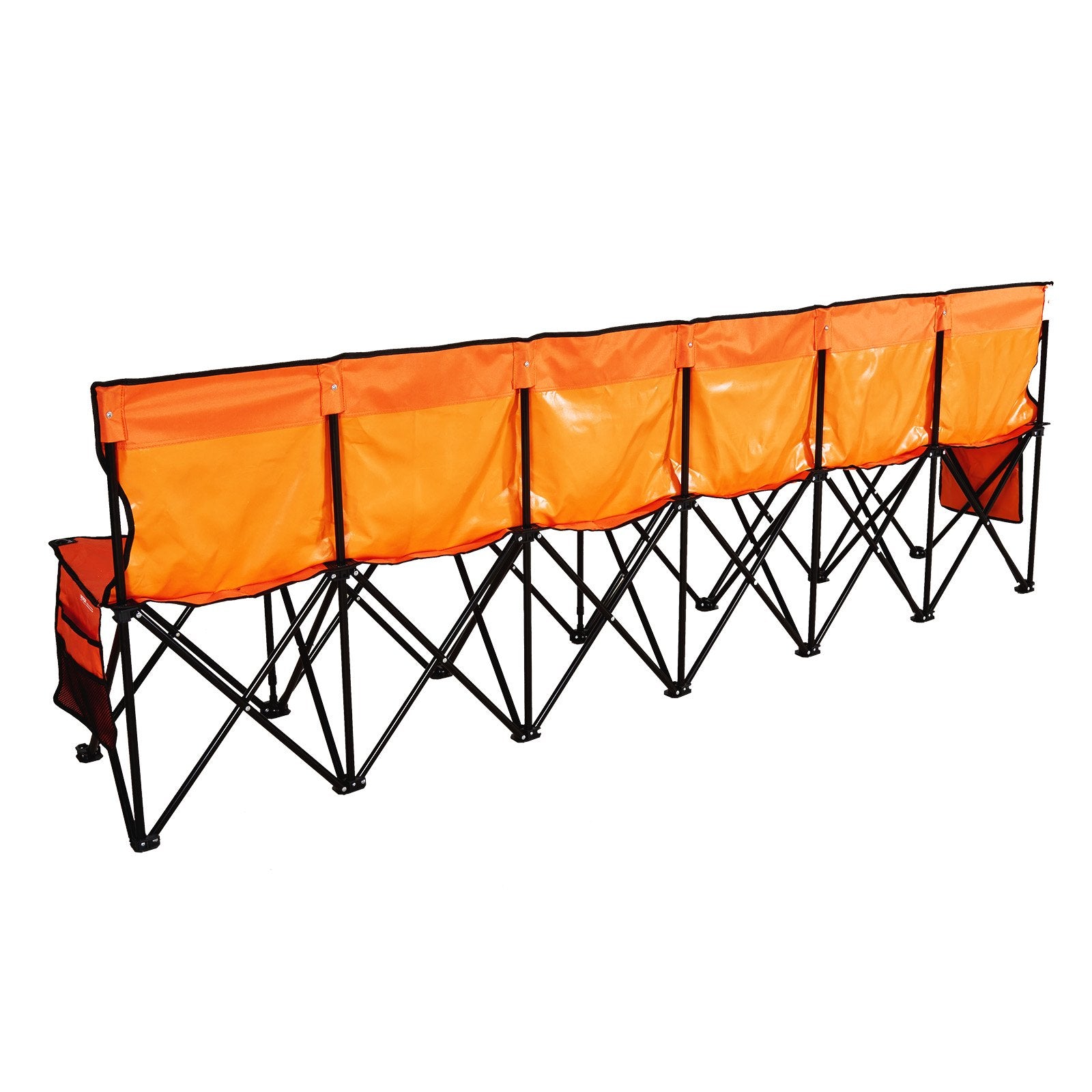 6-Seat Portable Folding Bench with Backrest and Side Pockets, Lightweight Soccer Sideline Seating for Outdoor Sports, Camping, Orange