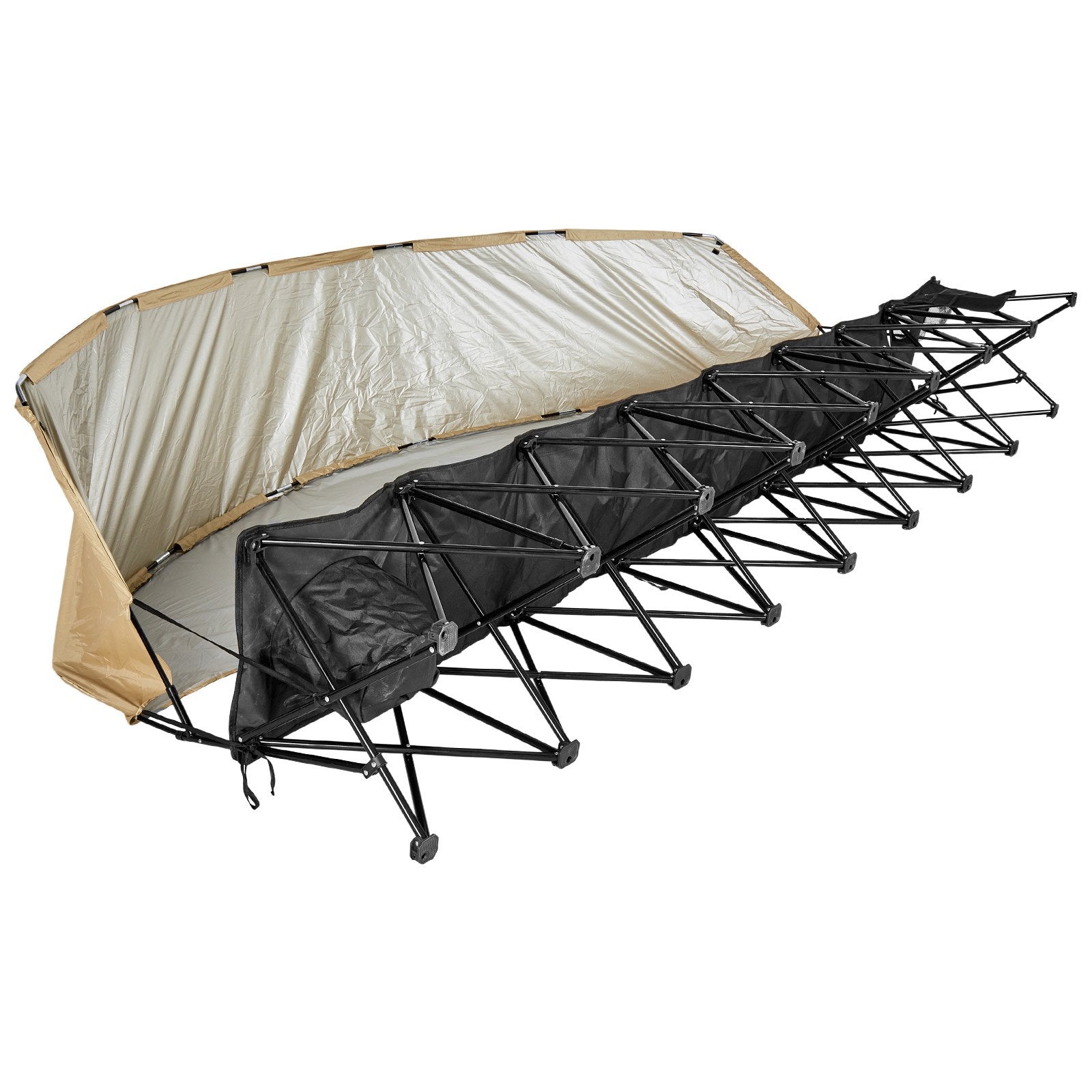 Portable 6-Seat Folding Soccer Bench with Storage, Cup Holders, Sunshade & Carry Bag - Lightweight Sideline Seating for Sports & Outdoor Events, Black
