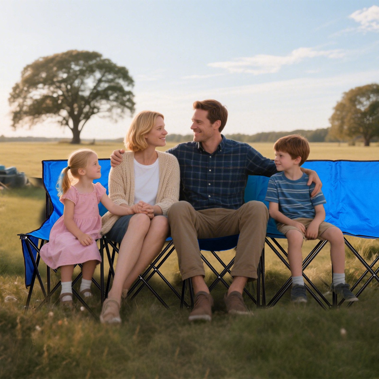 8-Seat Portable Folding Bench with Backrest & Side Pockets, Lightweight for Soccer, Football, Baseball, Camping, Outdoor Events - Blue, Easy Storage & Carry Bag Included