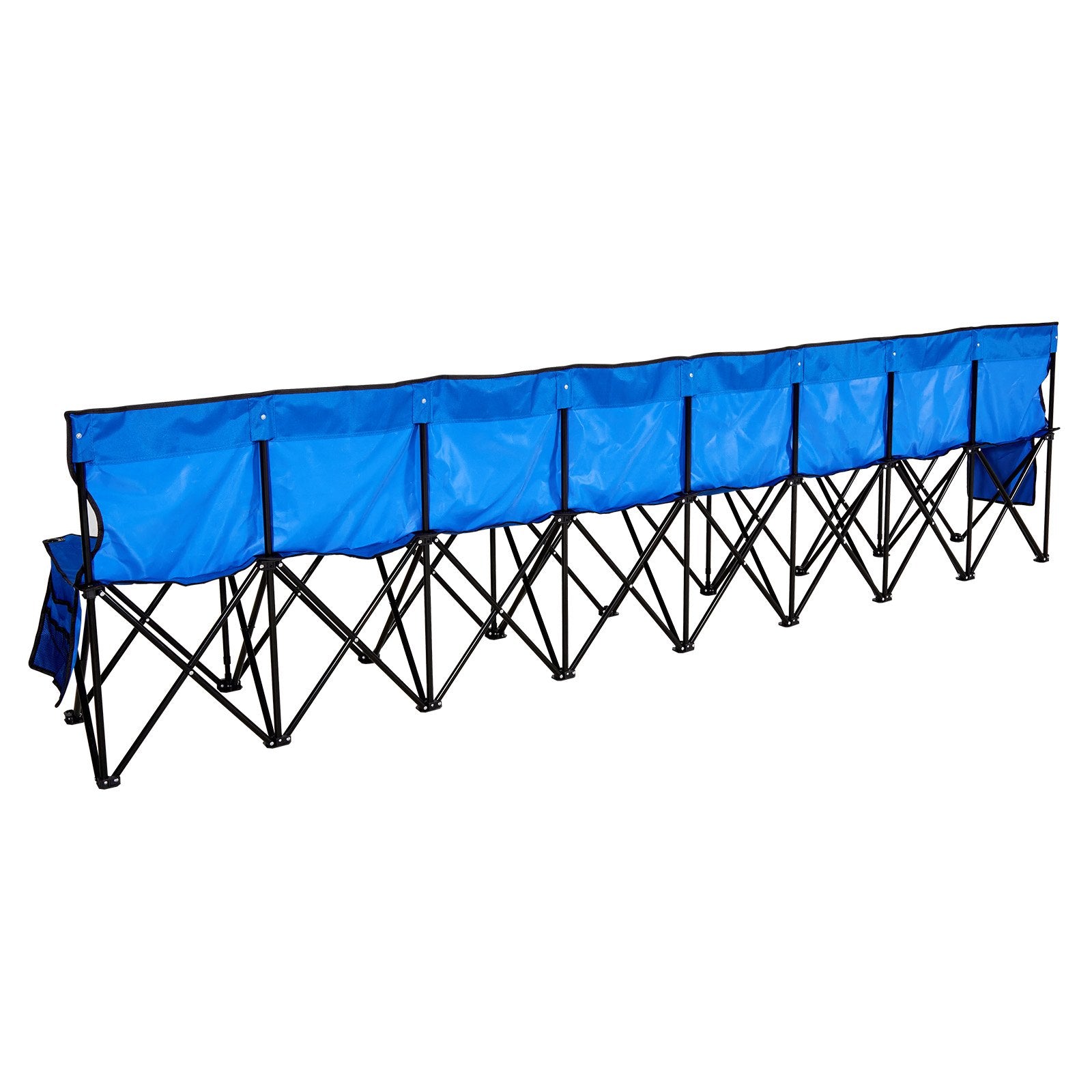 8-Seat Portable Folding Bench with Backrest & Side Pockets, Lightweight for Soccer, Football, Baseball, Camping, Outdoor Events - Blue, Easy Storage & Carry Bag Included