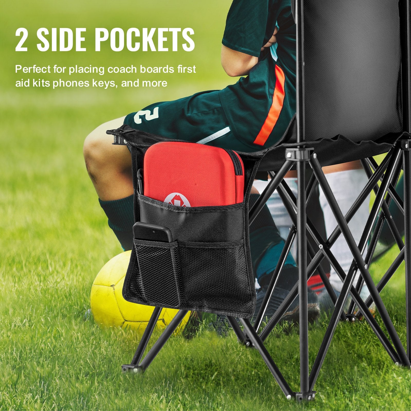 6-Seat Portable Folding Bench with Backrest - Lightweight, Durable 600D Fabric for Soccer, Camping, Outdoor Events, Includes Side Pockets & Carry Bag