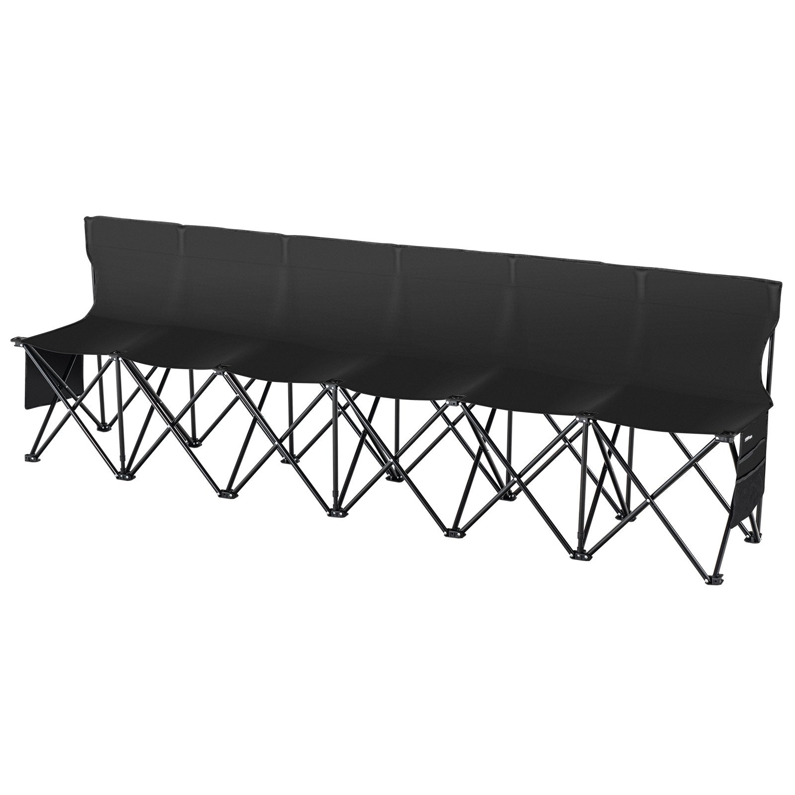 6-Seat Portable Folding Bench with Backrest - Lightweight, Durable 600D Fabric for Soccer, Camping, Outdoor Events, Includes Side Pockets & Carry Bag