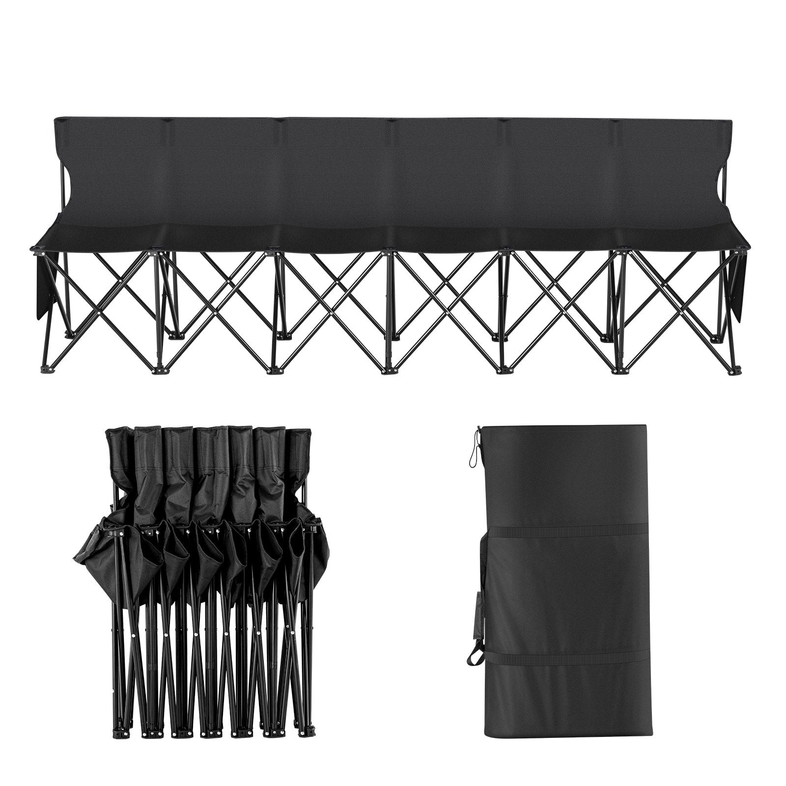 6-Seat Portable Folding Bench with Backrest - Lightweight, Durable 600D Fabric for Soccer, Camping, Outdoor Events, Includes Side Pockets & Carry Bag