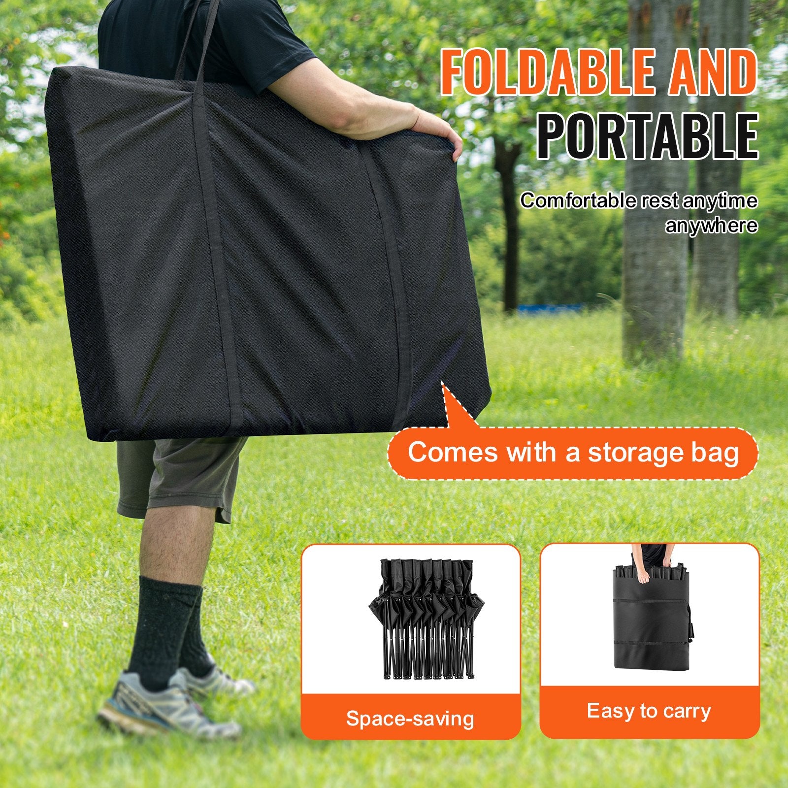 8-Seat Portable Folding Bench with Backrest - Lightweight, Durable Sideline Seating for Soccer, Football, Camping, and Outdoor Events, Includes Carrying Bag and Side Pockets, Black