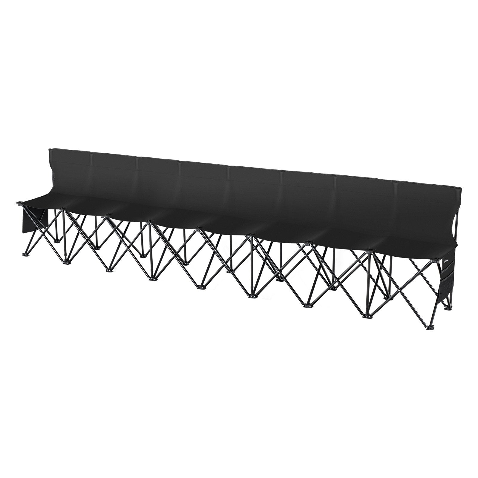 8-Seat Portable Folding Bench with Backrest - Lightweight, Durable Sideline Seating for Soccer, Football, Camping, and Outdoor Events, Includes Carrying Bag and Side Pockets, Black