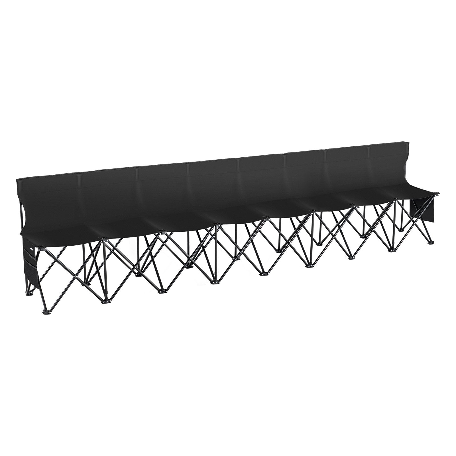 8-Seat Portable Folding Bench with Backrest - Lightweight, Durable Sideline Seating for Soccer, Football, Camping, and Outdoor Events, Includes Carrying Bag and Side Pockets, Black