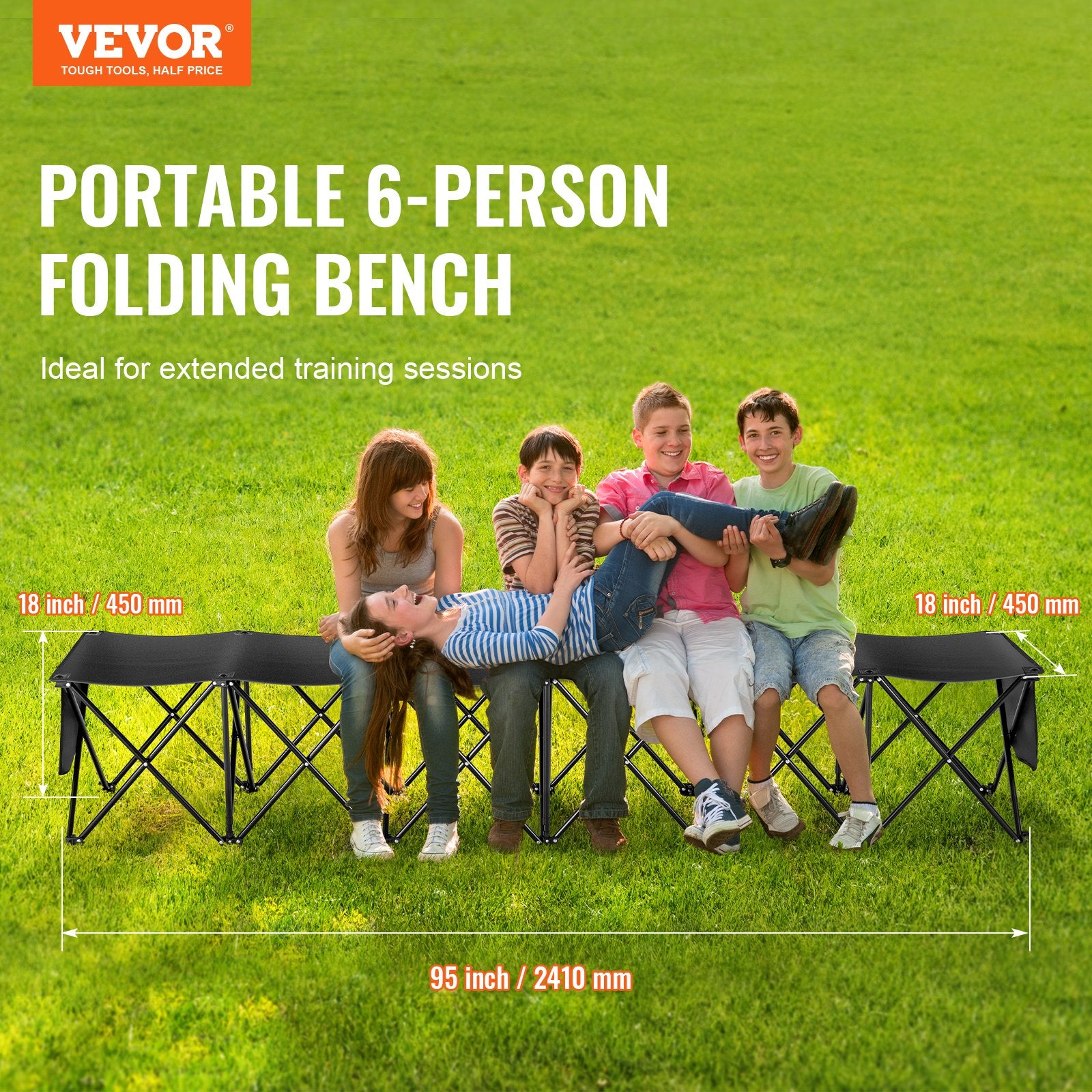 6-Seat Portable Folding Sports Bench with Side Pockets & Carry Bag, Lightweight 600D Oxford Fabric for Soccer, Football, Baseball, Camping & Outdoor Events