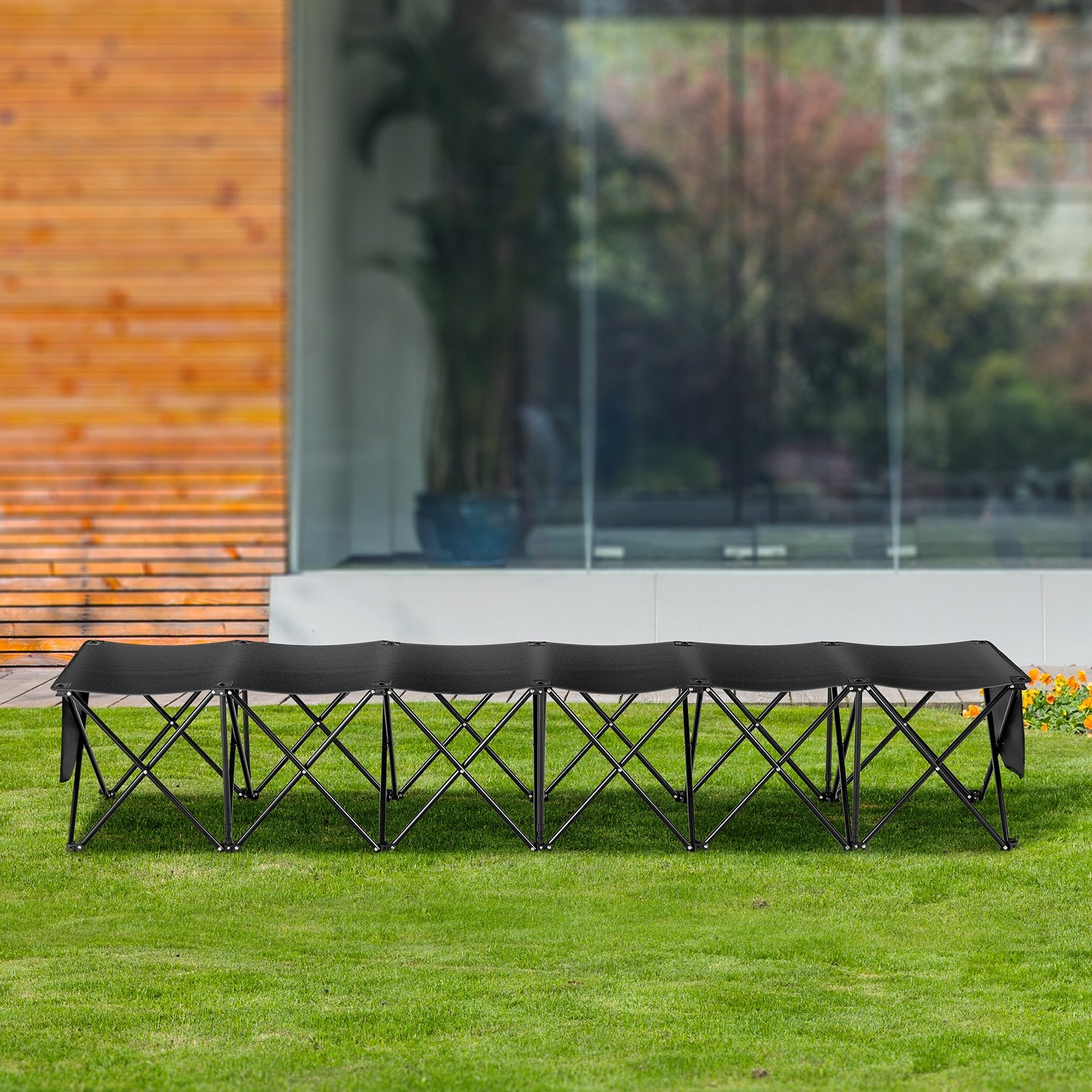 6-Seat Portable Folding Sports Bench with Side Pockets & Carry Bag, Lightweight 600D Oxford Fabric for Soccer, Football, Baseball, Camping & Outdoor Events