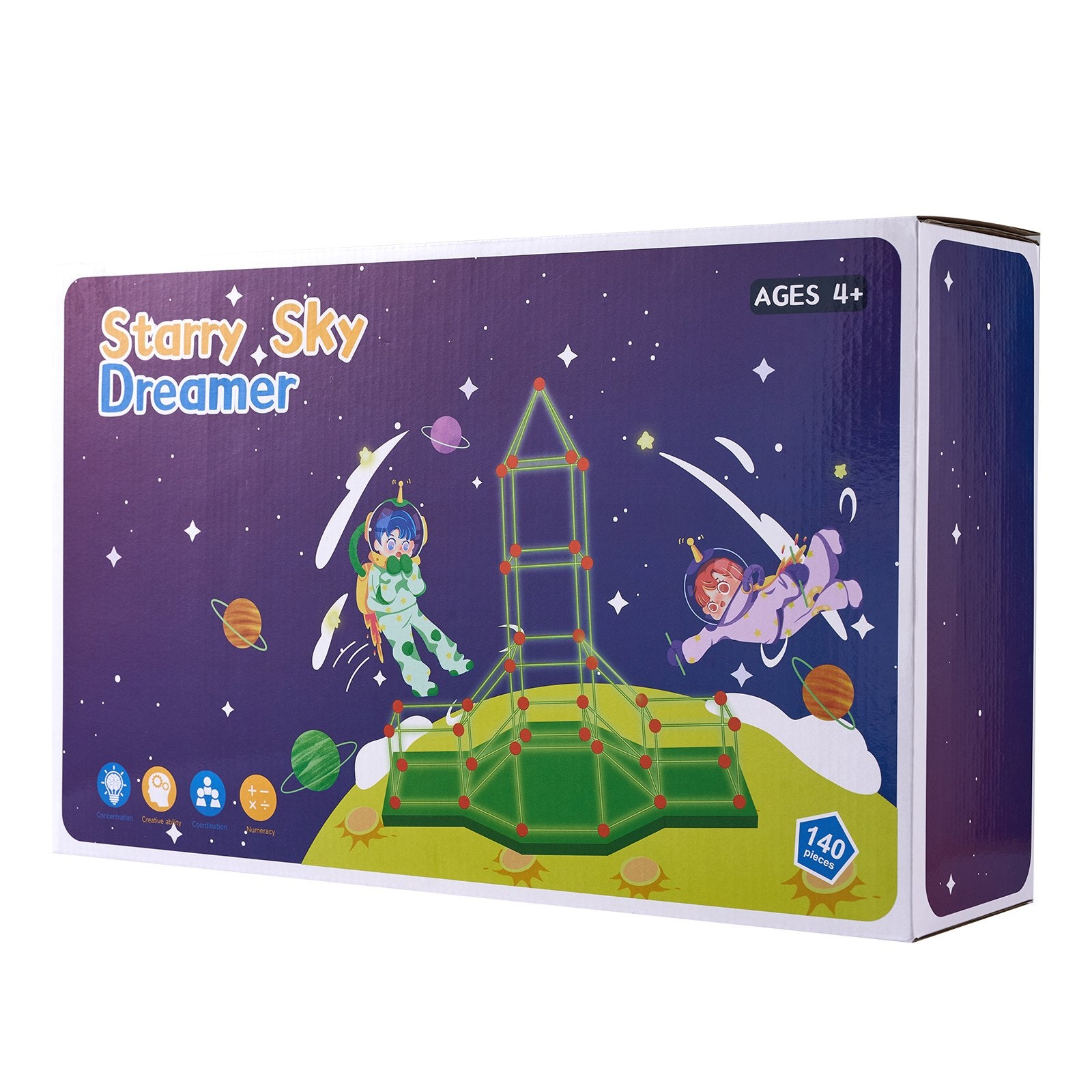 Glow in the Dark STEM Fort Building Kit for Kids - 140PC Educational Toy Set with 96 Rods & 44 Balls for Creative Indoor Outdoor Play