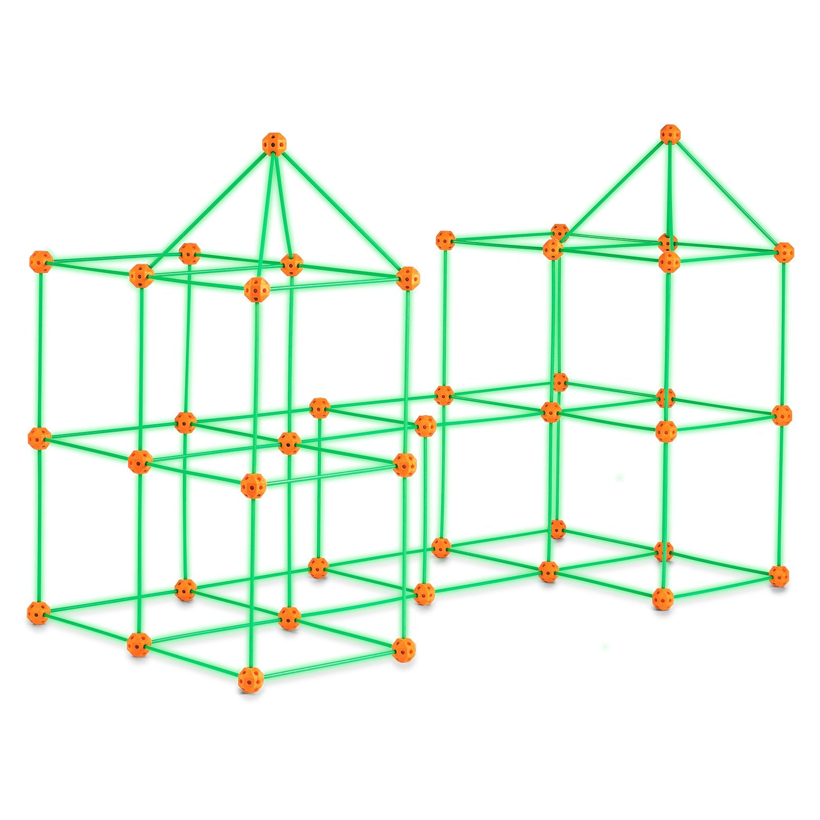 Glow in the Dark STEM Fort Building Kit for Kids - 140PC Educational Toy Set with 96 Rods & 44 Balls for Creative Indoor Outdoor Play